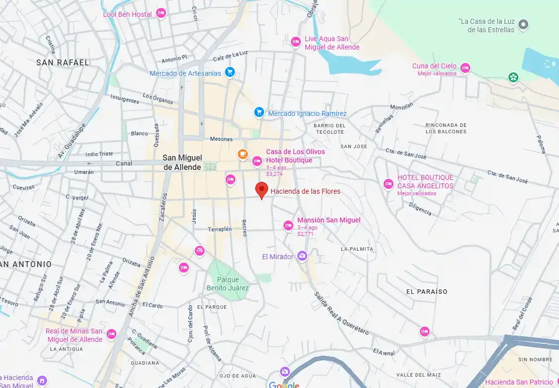 Mapa de la ubicación del Hotel Hacienda de las Flores